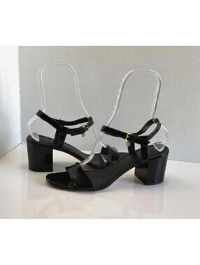 Tory Burch Laurel Sandals Women's 11 Black Patent Leather Ankle Strap Block Heel